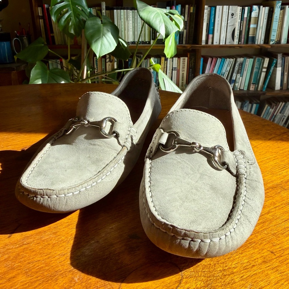 Mercanti Fiorentini grey nubuck women’s horsebit loafers size 8.5